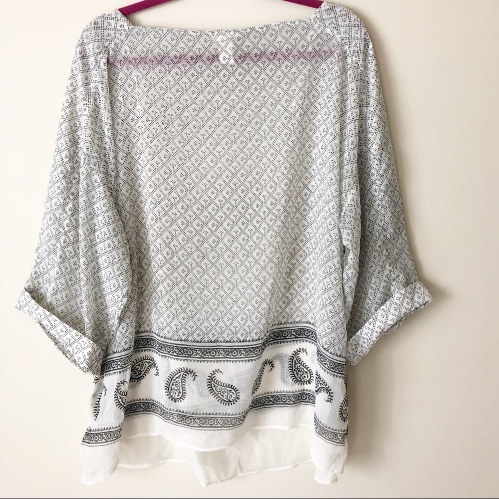 H&M Sheer Black & Cream Paisley Tunic